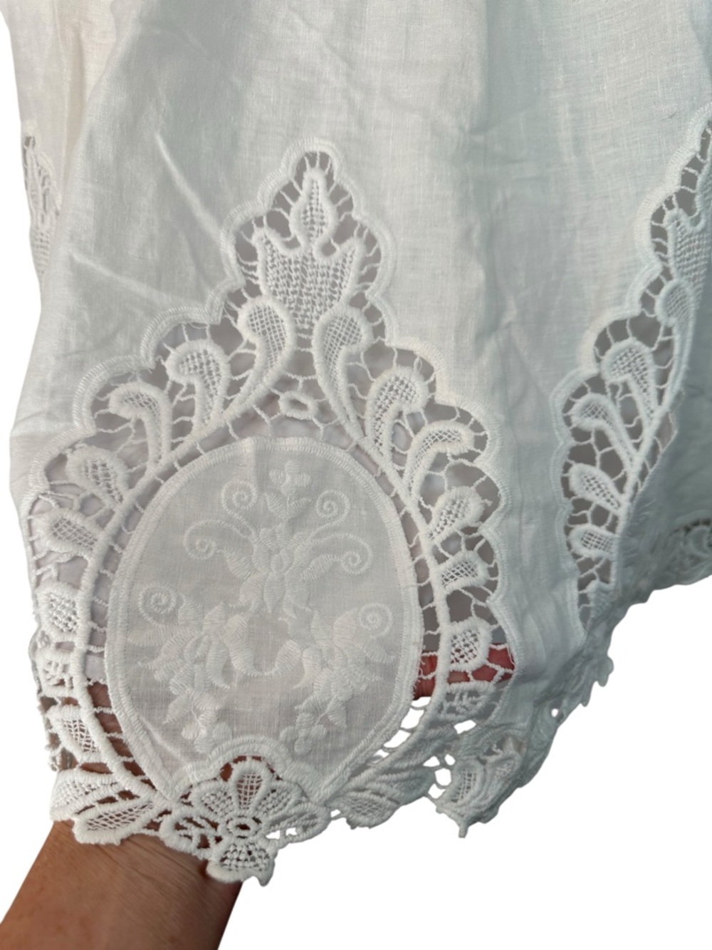 Lucy + Laurel White Linen Lace Trim A Line Skirt Lined Cottagecore 6 - Picture 3 of 15